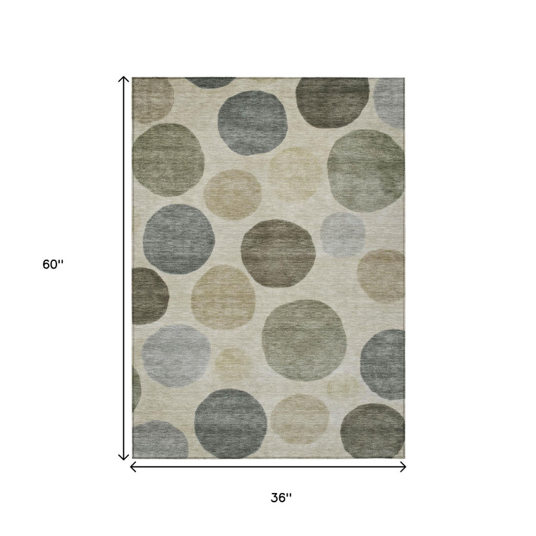 3' X 5' Taupe Beige And Ivory Geometric Washable Indoor Outdoor Area Rug - Taupe, Beige, Ivory