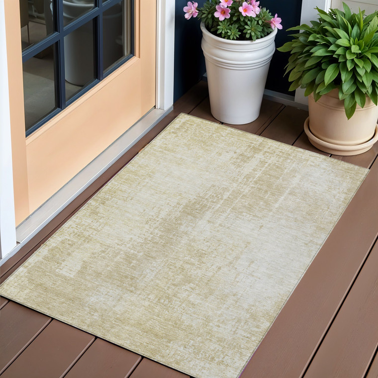 3' X 5' Beige And Taupe Abstract Washable Indoor Outdoor Area Rug