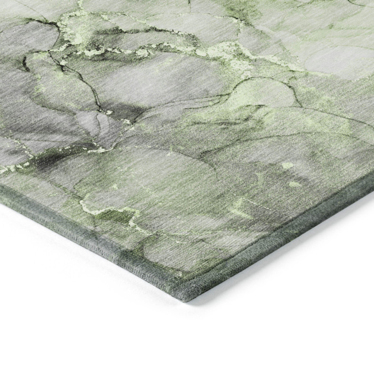 5' X 8' Green Abstract Washable Non Skid Indoor Outdoor Area Rug Transitional Style - Green Color