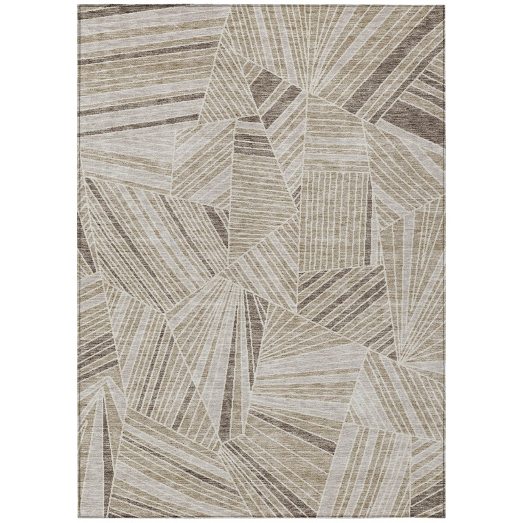 3' X 5' Beige Brown And Ivory Geometric Washable Indoor Outdoor Area Rug