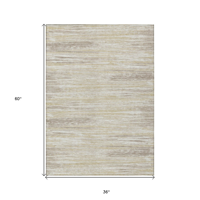 3' X 5' Beige Brown And Ivory Striped Washable Indoor Outdoor Area Rug