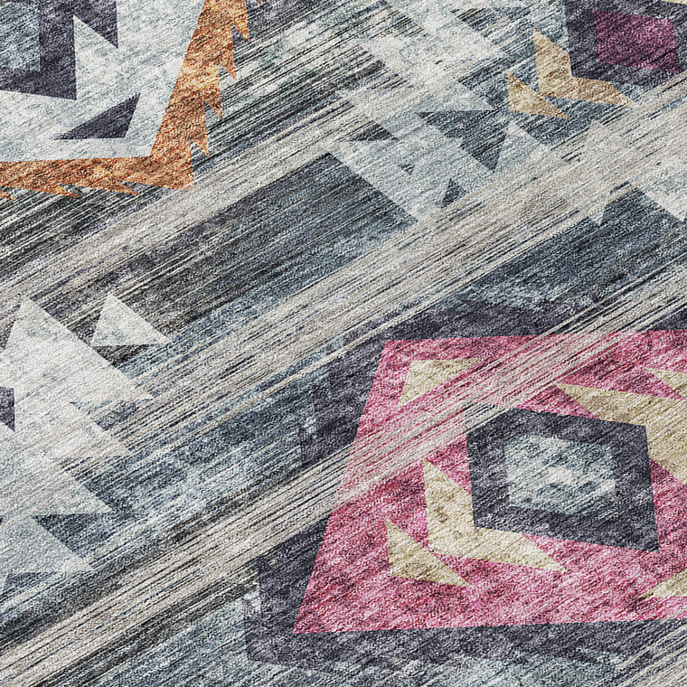 5' X 8' Gray Charcoal And Silver Southwestern Washable Indoor Outdoor Area Rug