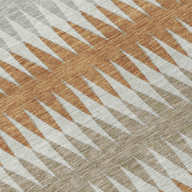 3' X 5' Orange Gray And Beige Striped Washable Indoor Outdoor Area Rug