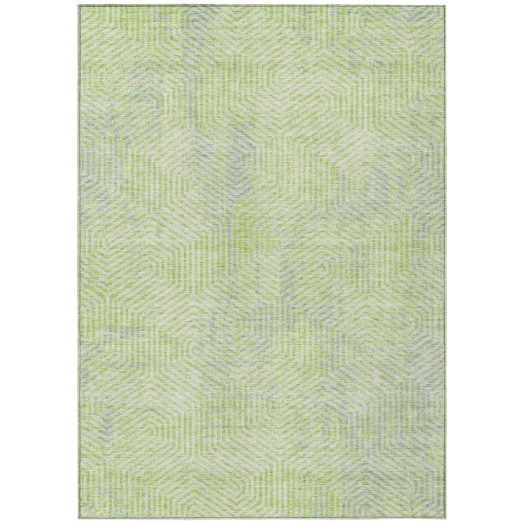 3' X 5' Lime Green Gray And Ivory Geometric Washable Indoor Outdoor Area Rug