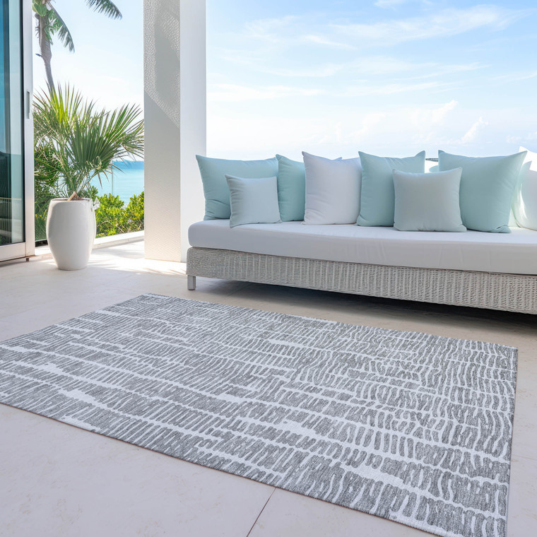 5' X 8' Gray And Ivory Abstract Washable Indoor Outdoor Area Rug Transitional Style - Gray, Ivory Color