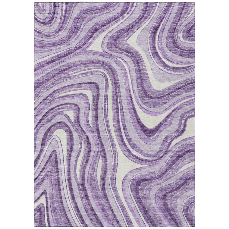 5' X 8' Lavender Purple And Ivory Abstract Washable Indoor Outdoor Area Rug - Lavender, Purple, Ivory