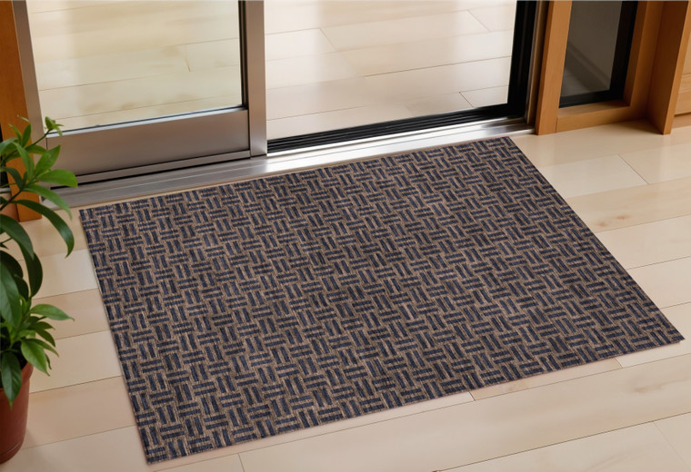 3' X 5' Chocolate And Black Geometric Washable Indoor Outdoor Area Rug