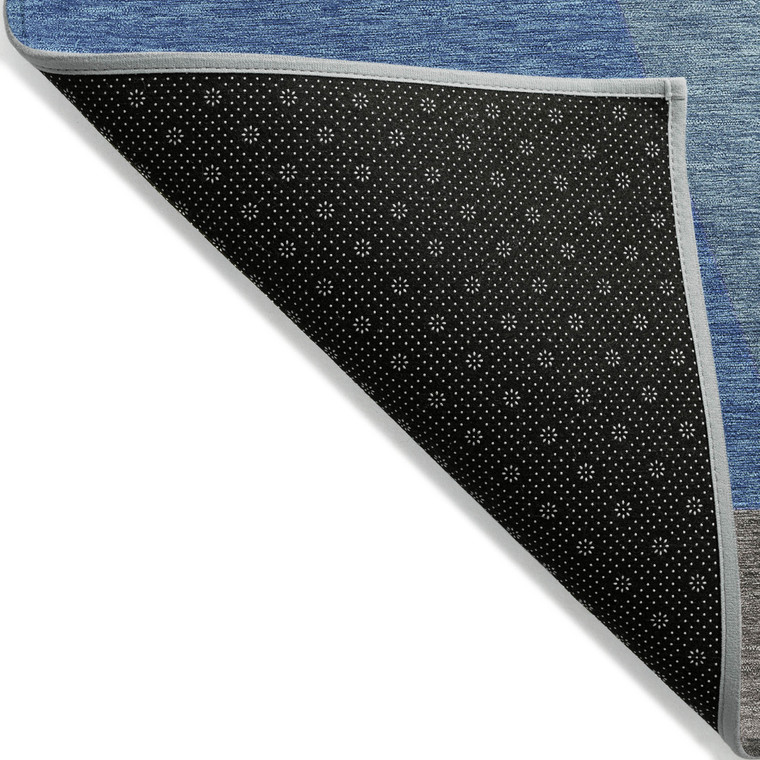 3' X 5' Sky Blue Teal Blue And Brown Geometric Washable Indoor Outdoor Area Rug