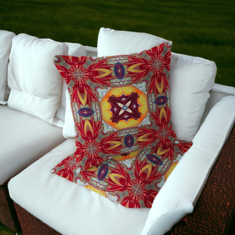 Set of Two 16" X 16" Green and Red Blown Seam Floral Indoor Outdoor Throw Pillow Polyester Home Accent