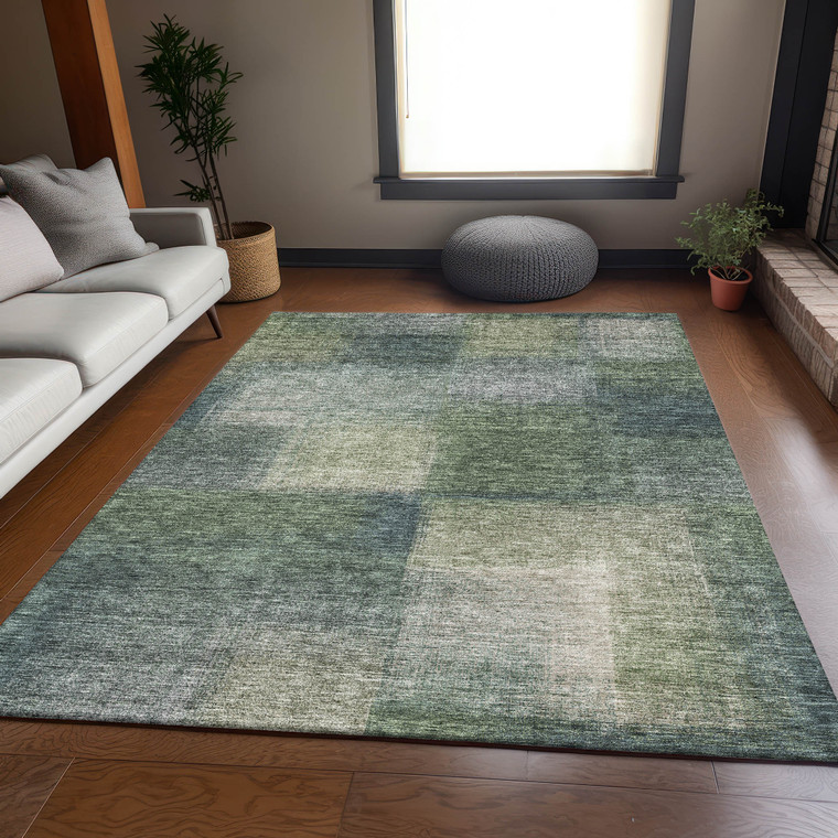 5' X 8' Olive Green And Gray Abstract Washable Indoor Outdoor Area Rug Transitional Style - Olive Green, Gray Color