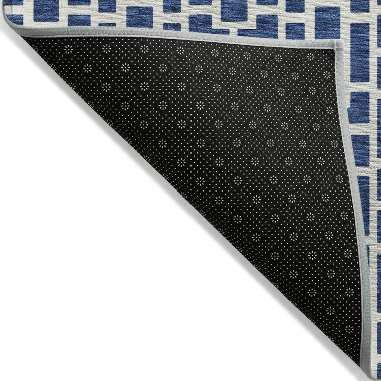 3' X 5' Navy Blue And Ivory Geometric Washable Indoor Outdoor Area Rug Transitional Style - Navy Blue, Ivory Color