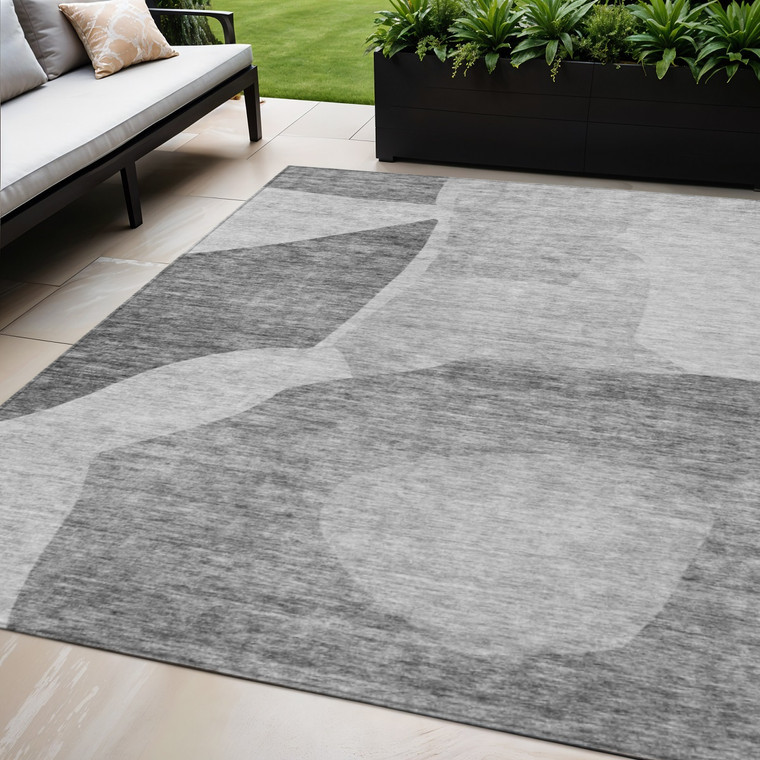 5' X 8' Silver Gray And Graphite Abstract Washable Indoor Outdoor Area Rug