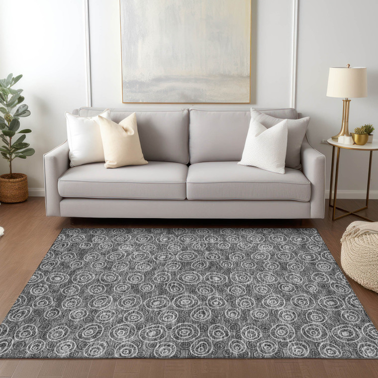 3' X 5' Gray Charcoal And Silver Geometric Washable Indoor Outdoor Area Rug Transitional Style - Gray, Charcoal, Silver Color