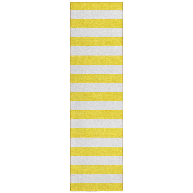 2' X 8' Yellow and White Striped Washable Indoor Outdoor Runner Rug