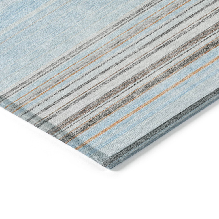 3' X 5' Sky Blue Gray And Beige Striped Washable Indoor Outdoor Area Rug