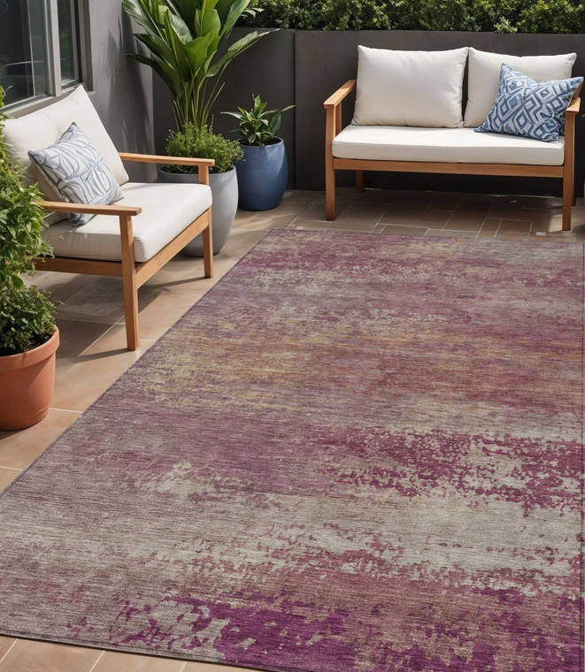 5' X 8' Merlot Beige And Blush Abstract Washable Indoor Outdoor Area Rug