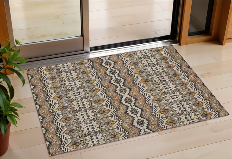 3' X 5' Taupe Brown And Ivory Moroccan Washable Indoor Outdoor Area Rug
