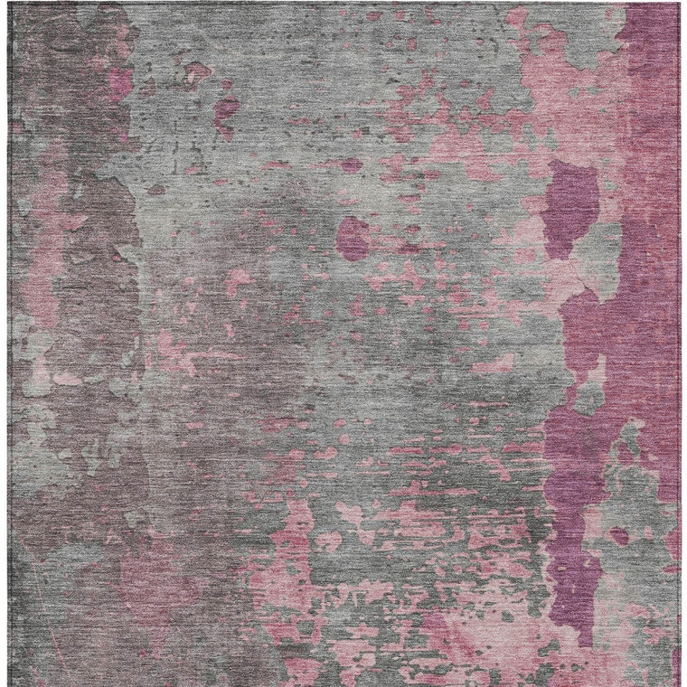5' X 8' Blush Gray And Mauve Abstract Washable Indoor Outdoor Area Rug