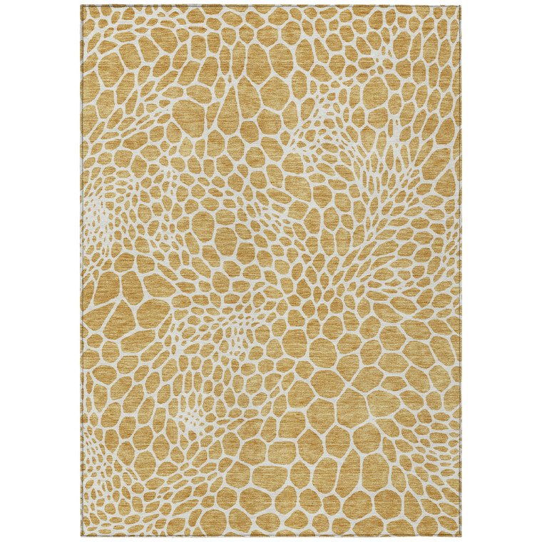 3' X 5' Gold And Ivory Geometric Washable Indoor Outdoor Area Rug Transitional Style - Gold, Ivory Color