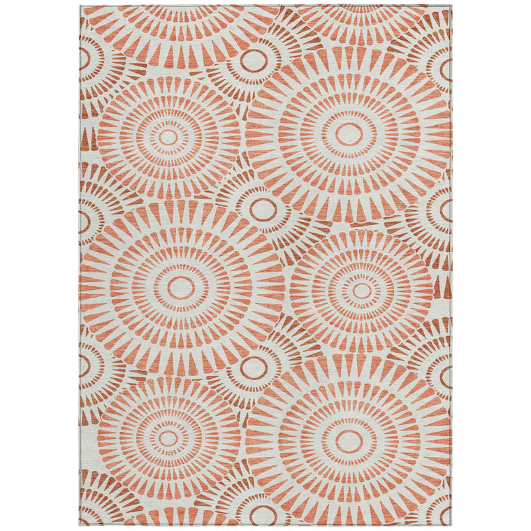 3' X 5' Coral And Ivory Geometric Washable Indoor Outdoor Area Rug