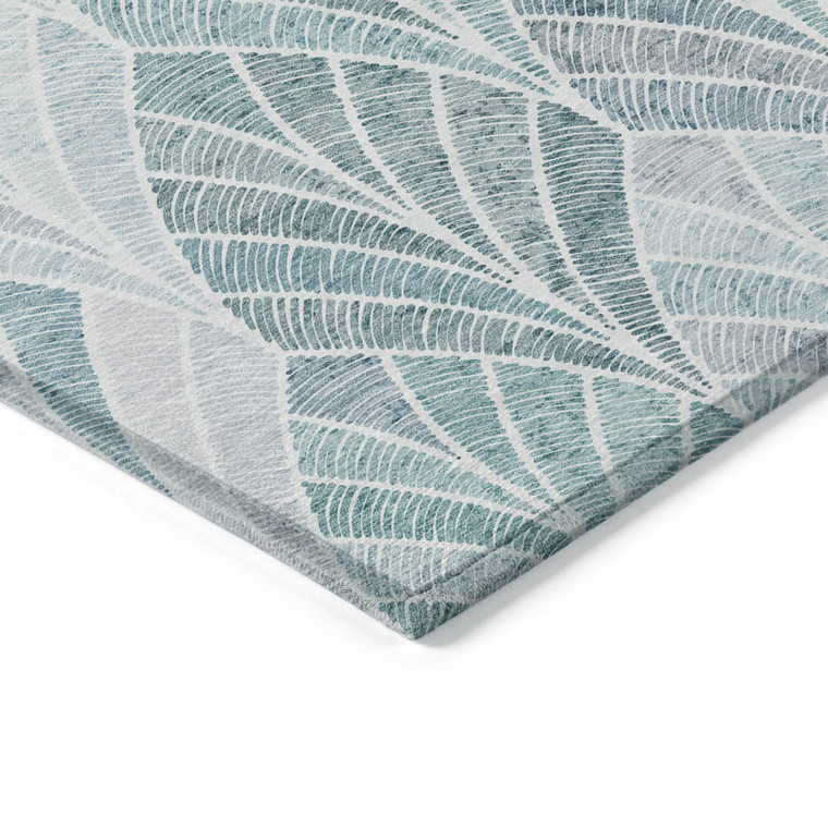 5' X 8' Aqua Mint Green And Silver Geometric Washable Indoor Outdoor Area Rug