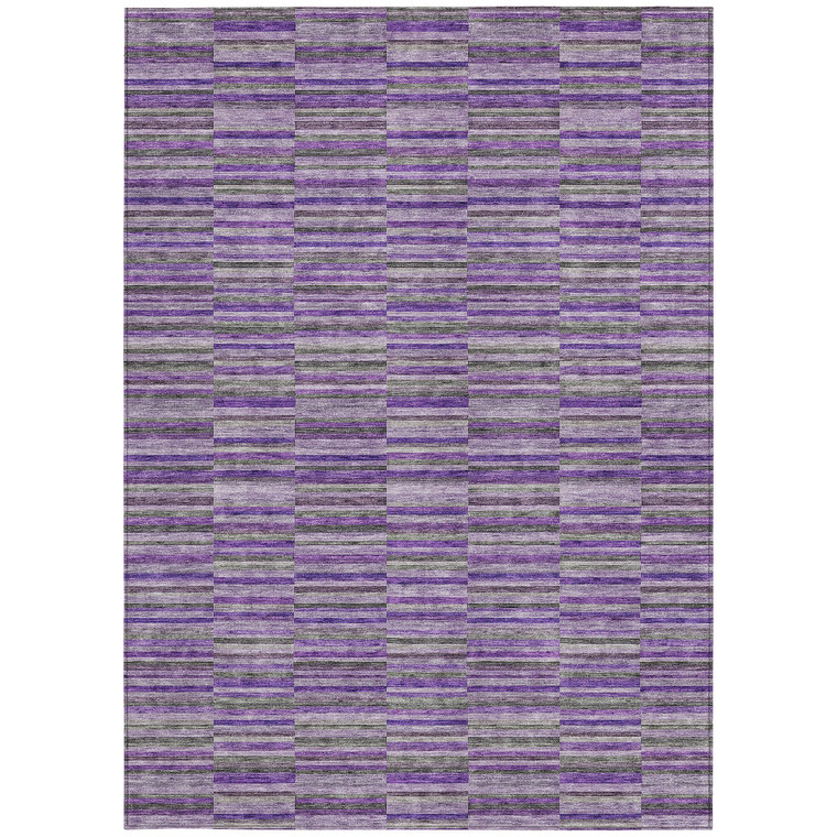 5' X 8' Purple And Lavender Striped Washable Indoor Outdoor Area Rug