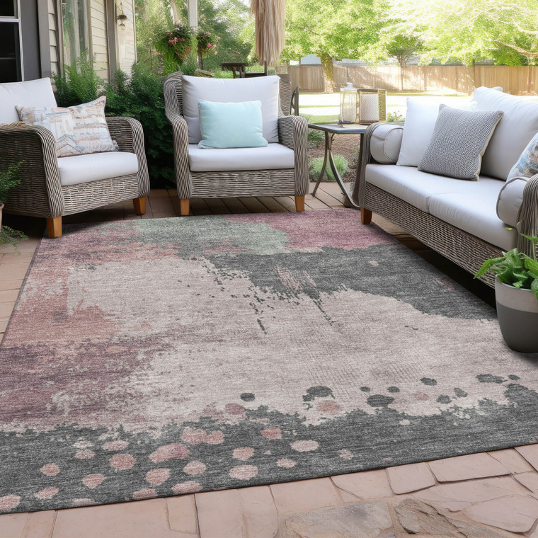 3' X 5' Blush Sage And Charcoal Abstract Washable Indoor Outdoor Area Rug