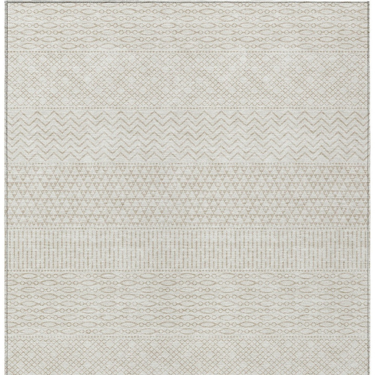 3' X 5' Ivory And Beige Chevron Washable Indoor Outdoor Area Rug