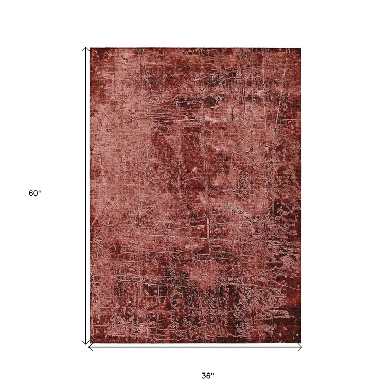 3' X 5' Merlot Abstract Washable Non Skid Indoor Outdoor Area Rug - Merlot