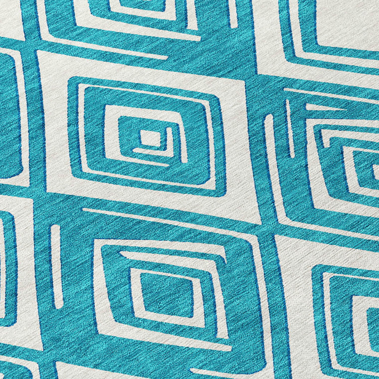 3' X 5' Teal Blue And Ivory Geometric Washable Indoor Outdoor Area Rug Transitional Style - Teal Blue, Ivory Color
