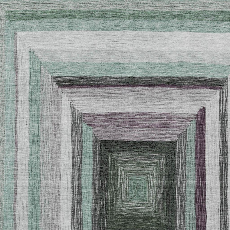 3' X 5' Pale Aqua Ivory And Gray Geometric Washable Indoor Outdoor Area Rug