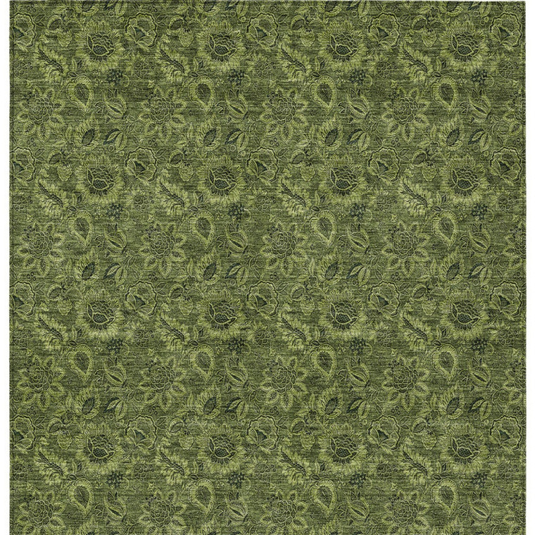 3' X 5' Olive Green And Fern Green Floral Washable Indoor Outdoor Area Rug