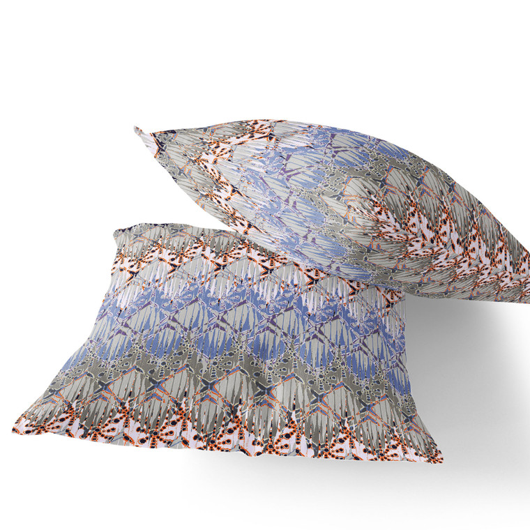 Set of Two 16" X 16" Gray and Orange Geometric Indoor Outdoor Throw Pillow