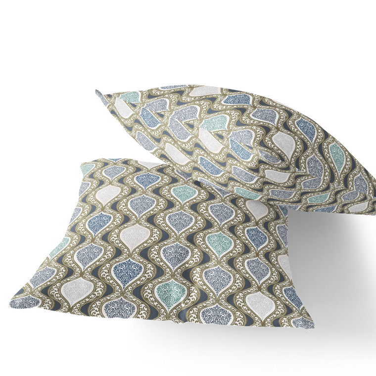 Set of Two 16" X 16" Gray and White Botanical Indoor Outdoor Throw Pillow Polyester Home Accent