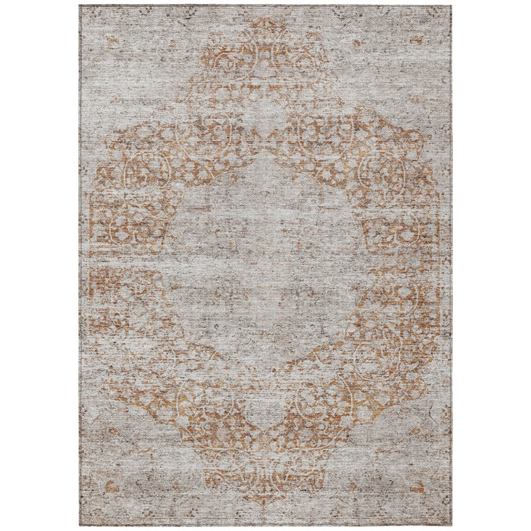 3' X 5' Copper And Beige Floral Washable Indoor Outdoor Area Rug Traditional Style - Copper, Beige Color