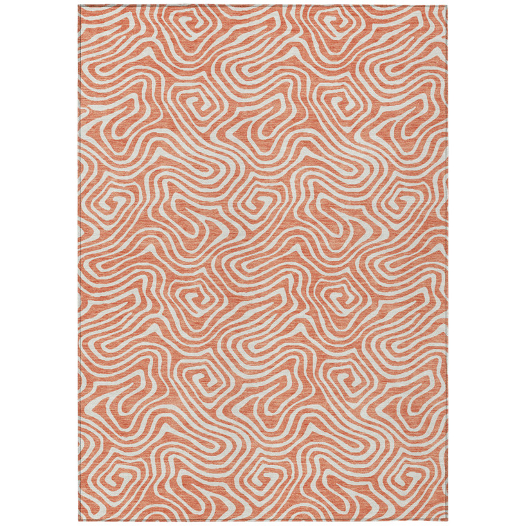 5' X 8' Salmon And Ivory Abstract Washable Indoor Outdoor Area Rug - 880016800852