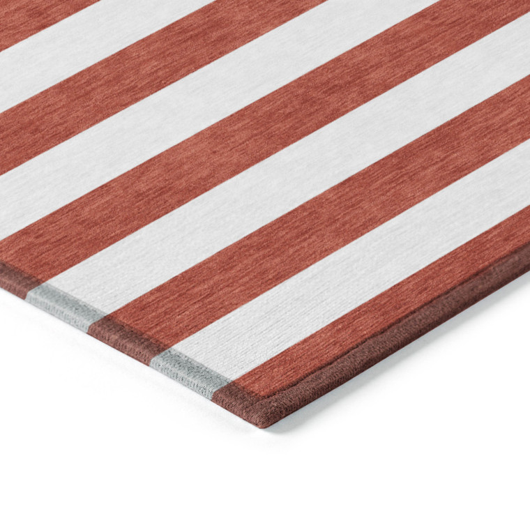 8' Runner Red and White Striped Washable Non Skid Indoor Outdoor Runner Rug