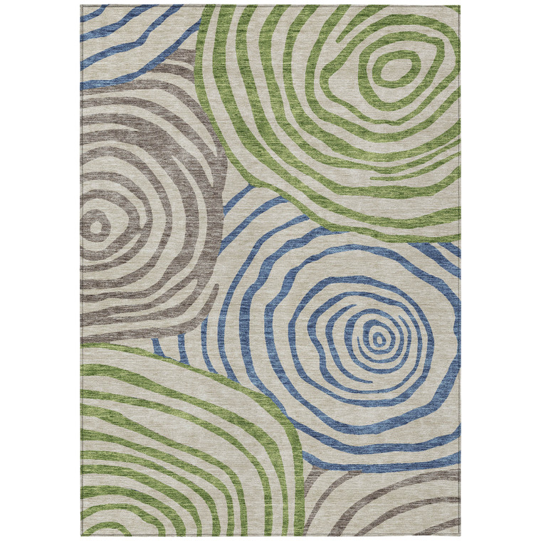 5' X 8' Beige Taupe And Green Abstract Washable Indoor Outdoor Area Rug