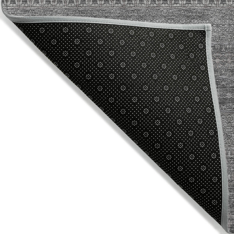 2' X 8' Gray Striped Washable Indoor Outdoor Runner Rug