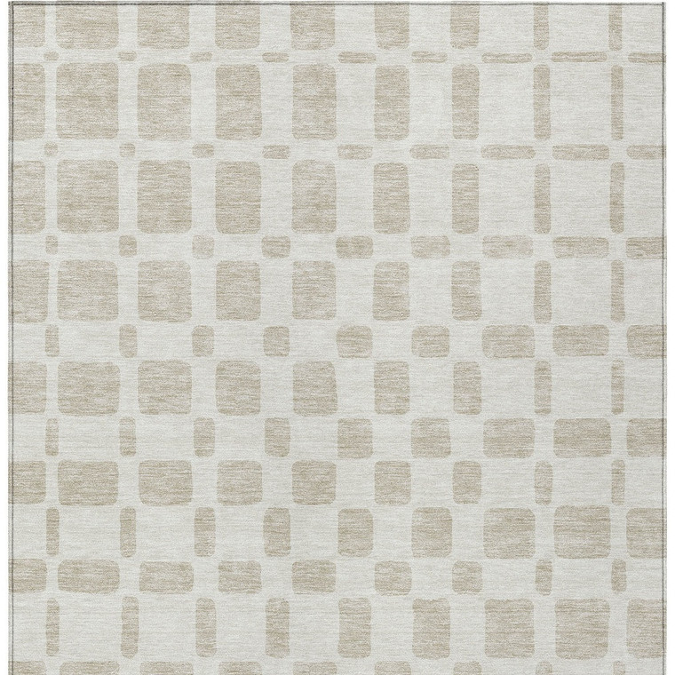 3' X 5' Ivory And Brown Geometric Washable Indoor Outdoor Area Rug