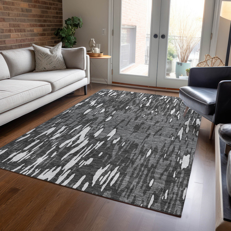5' X 8' Gray And Ivory Abstract Washable Indoor Outdoor Area Rug Transitional Style - Gray, Ivory Color