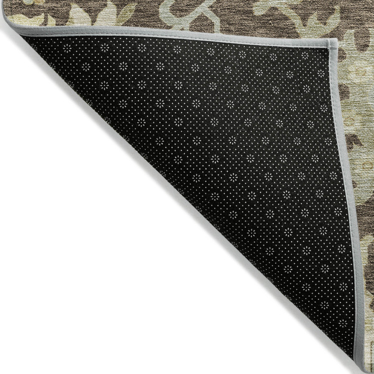 5' X 8' Chocolate And Beige Floral Washable Indoor Outdoor Area Rug - Chocolate, Beige