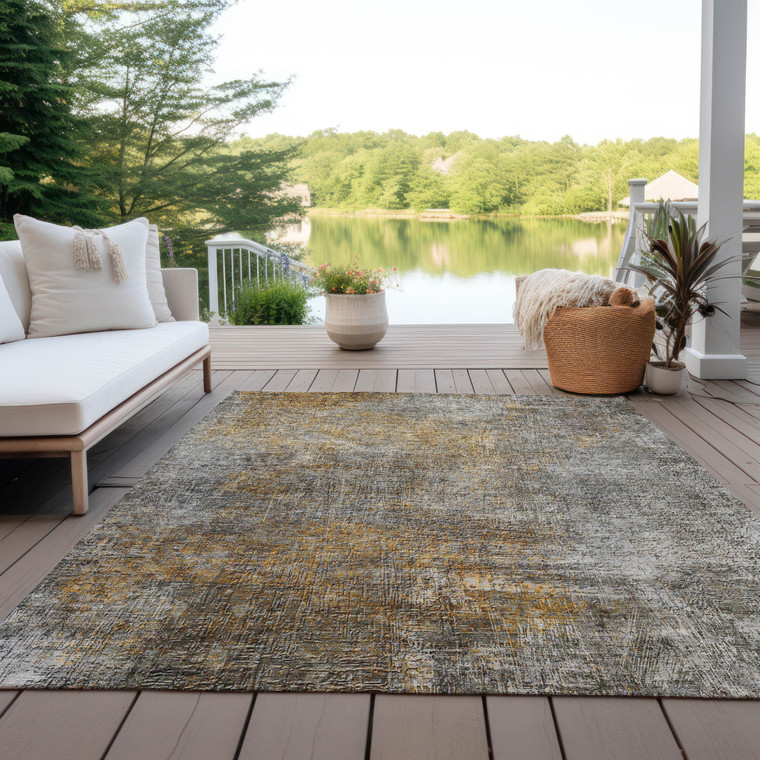 3' X 5' Gray Silver And Charcoal Abstract Washable Indoor Outdoor Area Rug