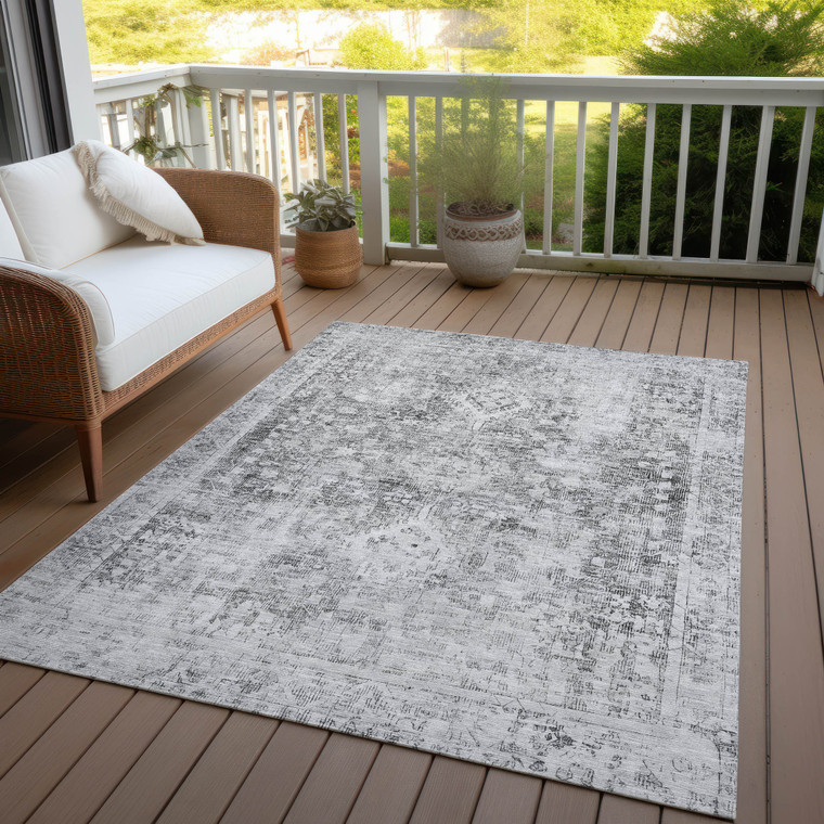 5' X 8' Charcoal Oriental Washable Indoor Outdoor Area Rug