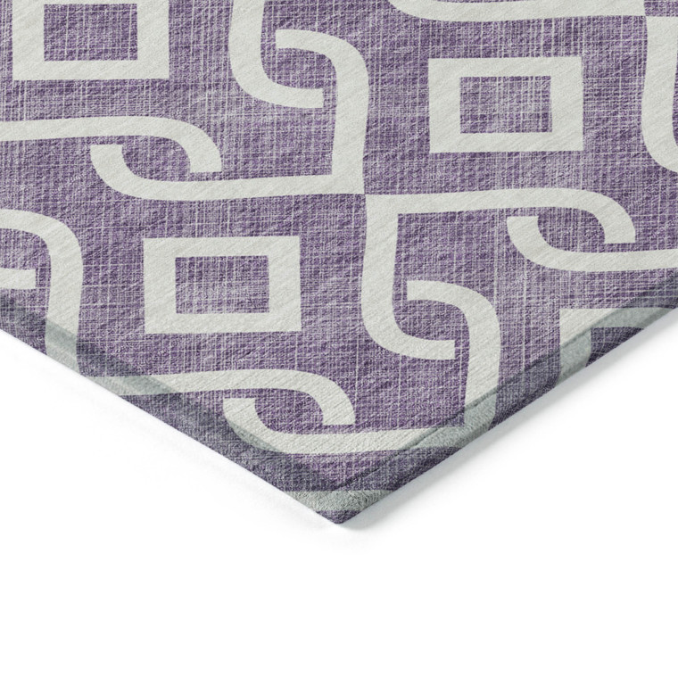 5' X 8' Purple And Ivory Geometric Washable Indoor Outdoor Area Rug - 608219152260