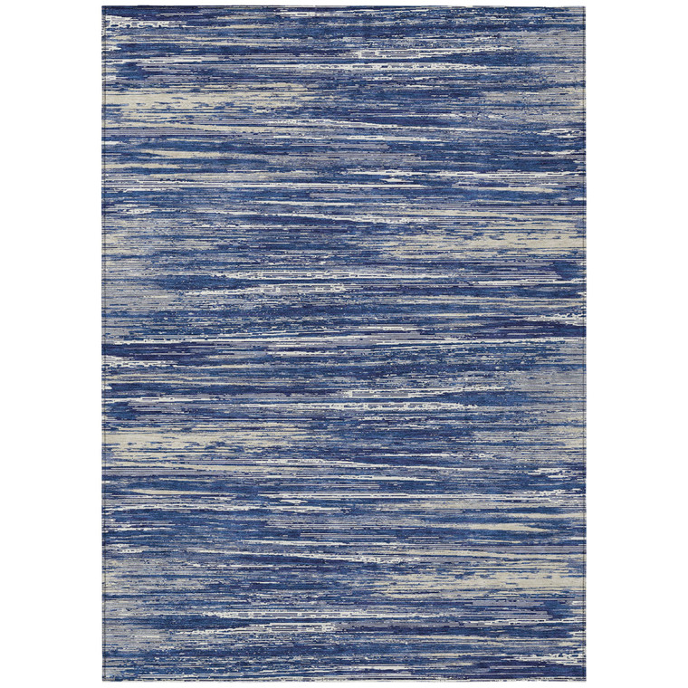 5' X 8' Navy Blue And Ivory Striped Washable Indoor Outdoor Area Rug Transitional Style - Navy Blue, Ivory Color