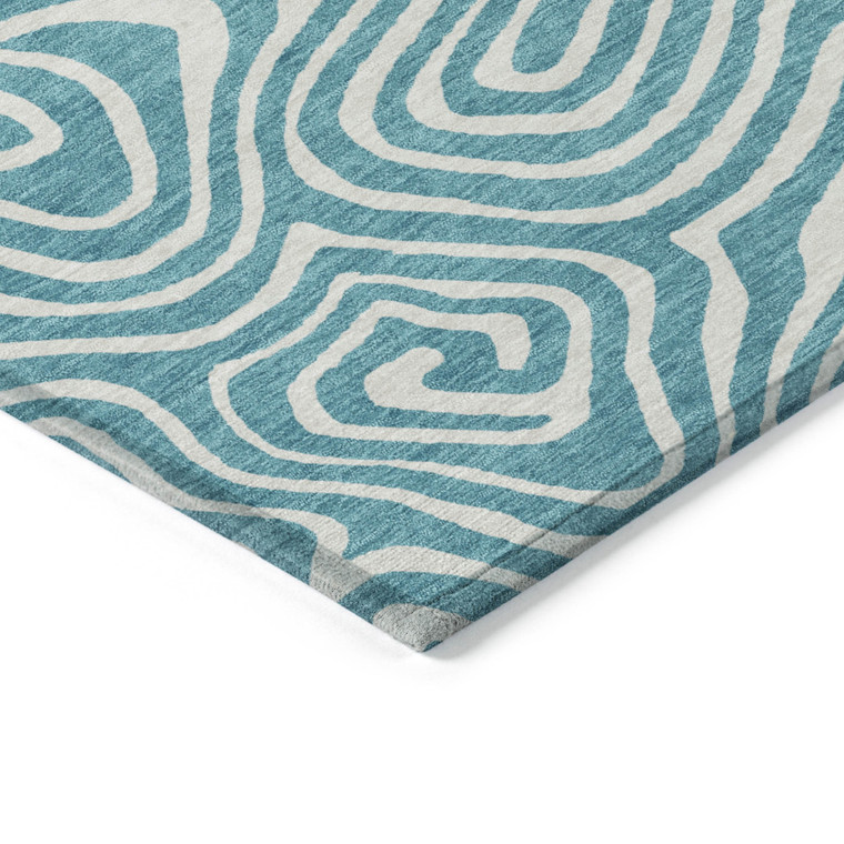 3' X 5' Teal Blue And Ivory Abstract Washable Indoor Outdoor Area Rug Transitional Style - Teal Blue, Ivory Color