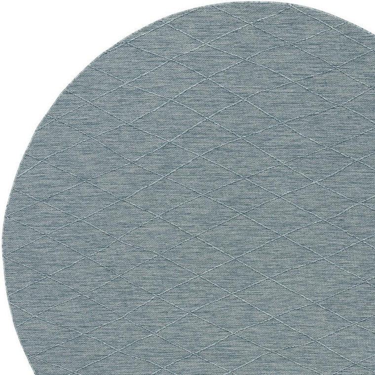 8' Aqua And Ivory Round Geometric Indoor Outdoor Area Rug