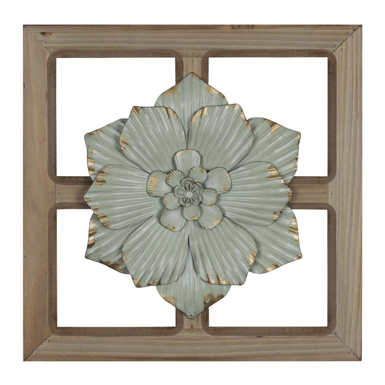 Green Floral Wood and Metal Wall Decor - 4512822871899