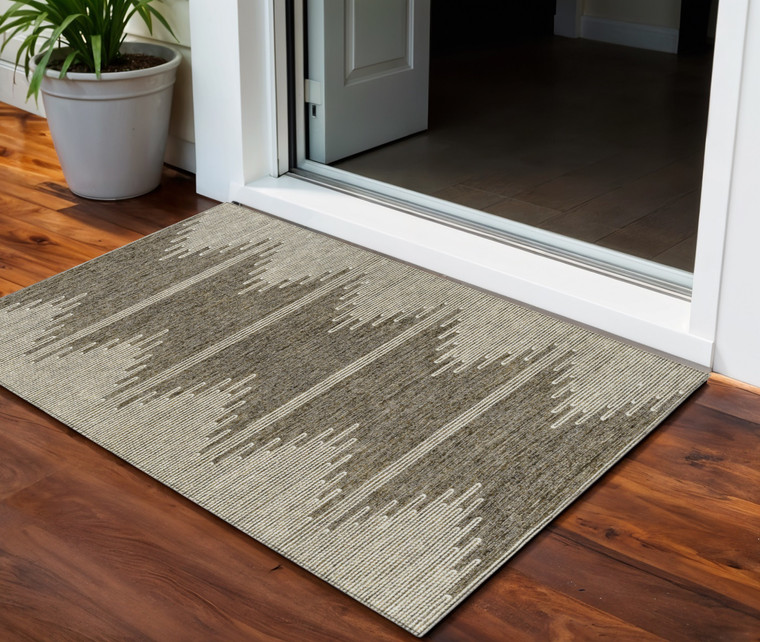 3' X 5' Coffee And Ivory Abstract Washable Indoor Outdoor Area Rug